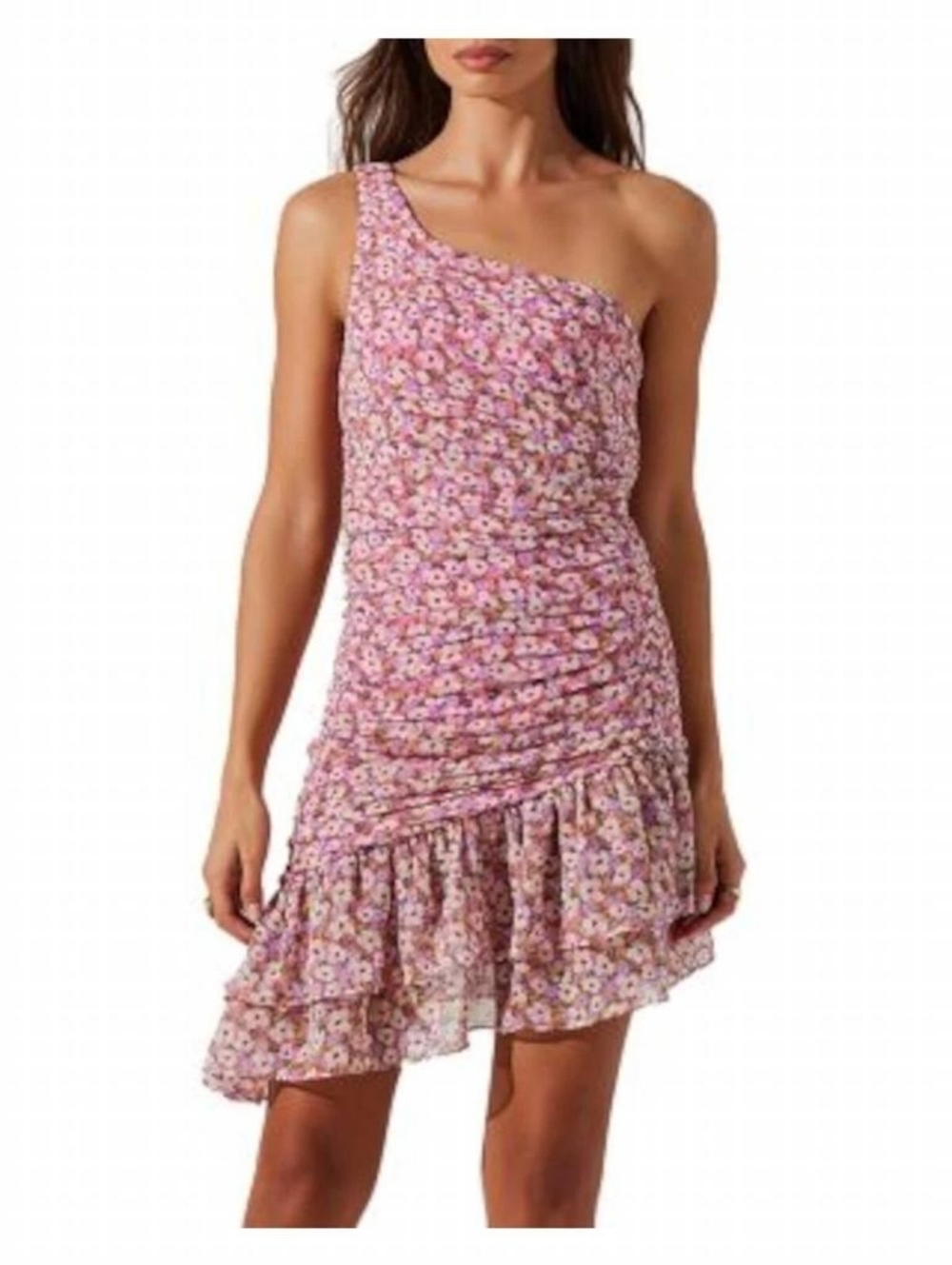 NEW ASTR darline asymmetric hem dress in pink floral Size M